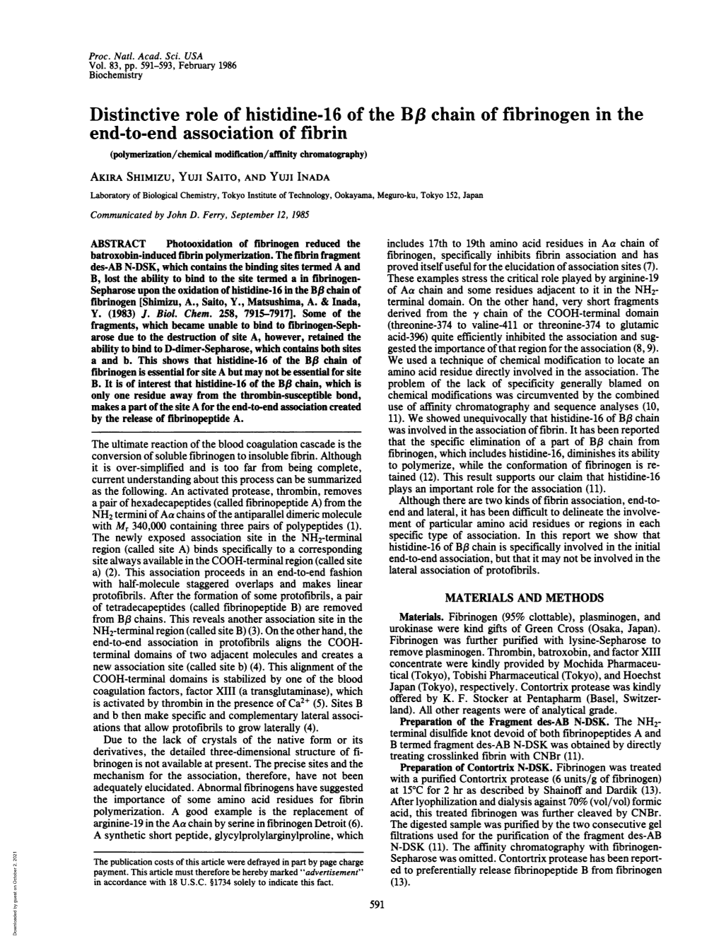 Distinctive Role of Histidine-16 of the B,8 Chain of Fibrinogen in the End-To