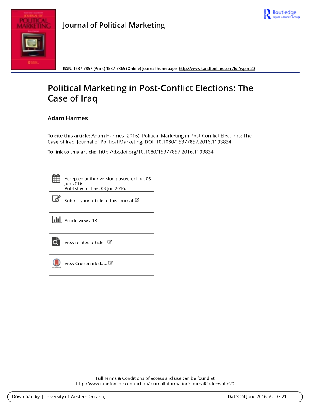 Political Marketing in Post-Conflict Elections: the Case of Iraq