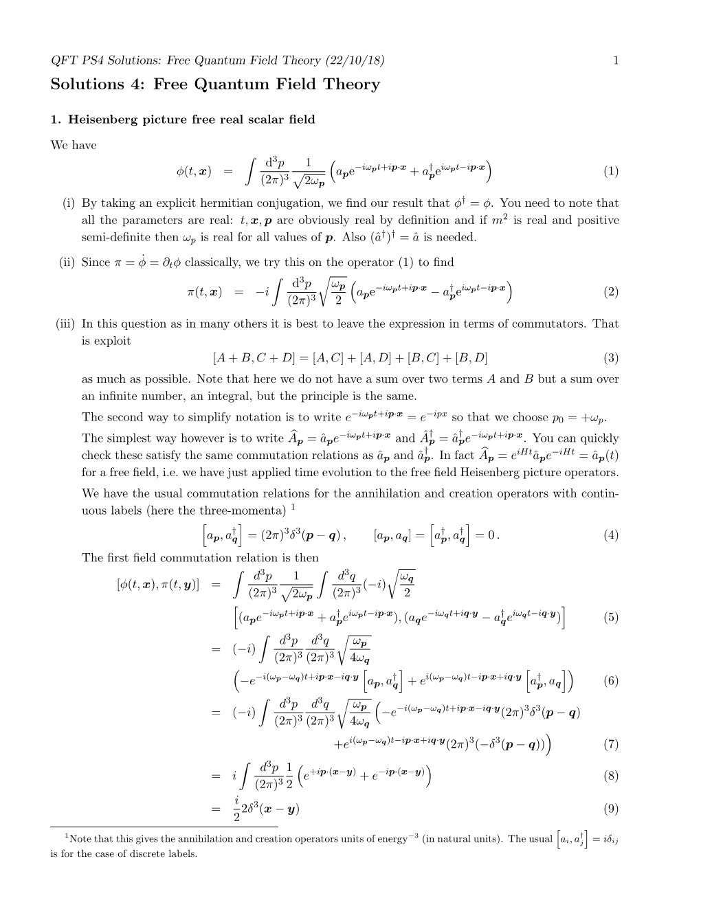 Solutions 4: Free Quantum Field Theory