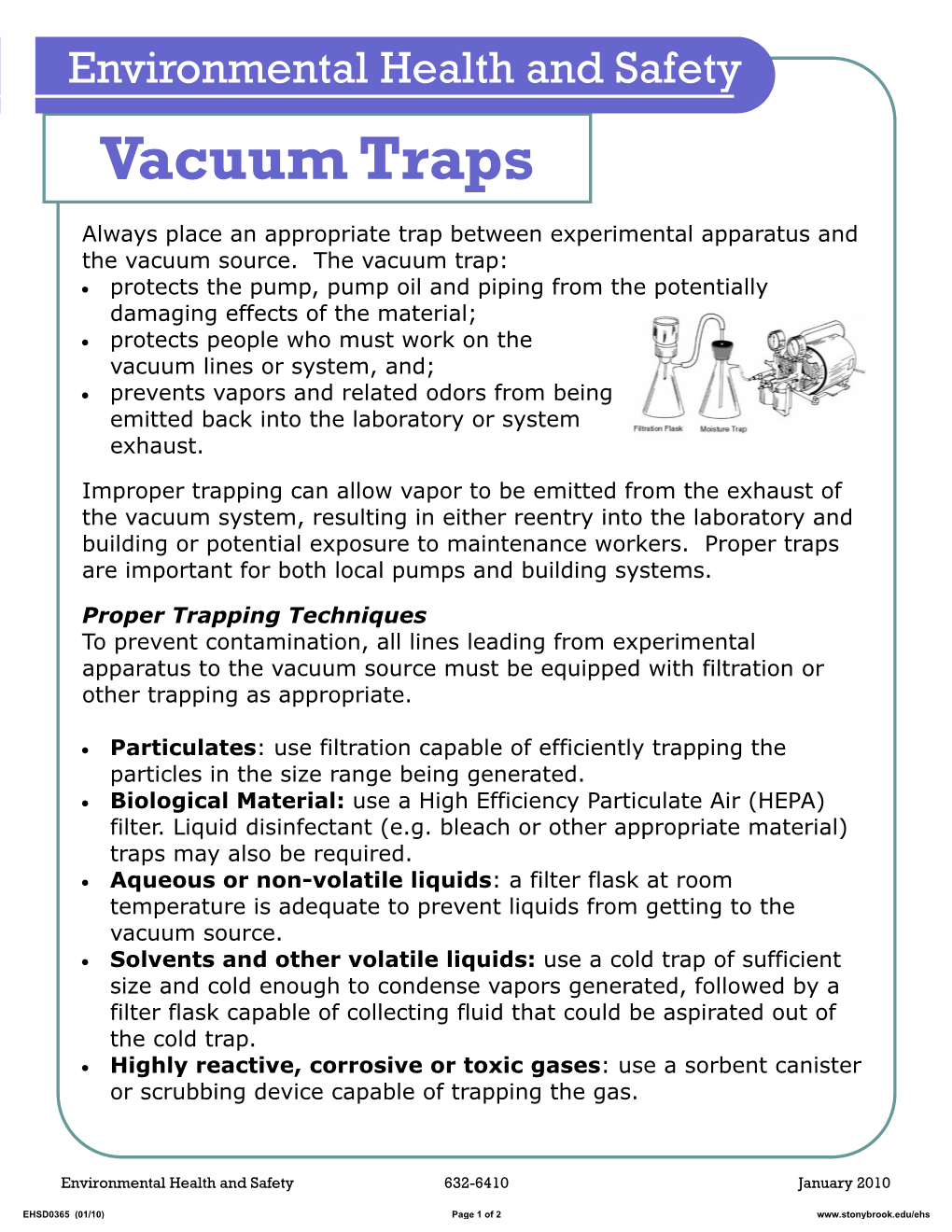 Environmental Health and Safety Vacuum Traps