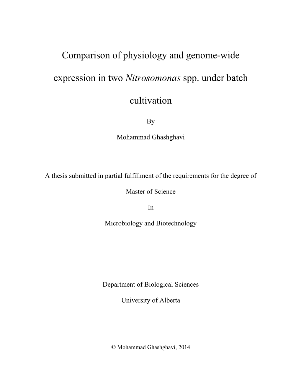 Comparison of Physiology and Genome-Wide Expression in Two Nitrosomonas Spp