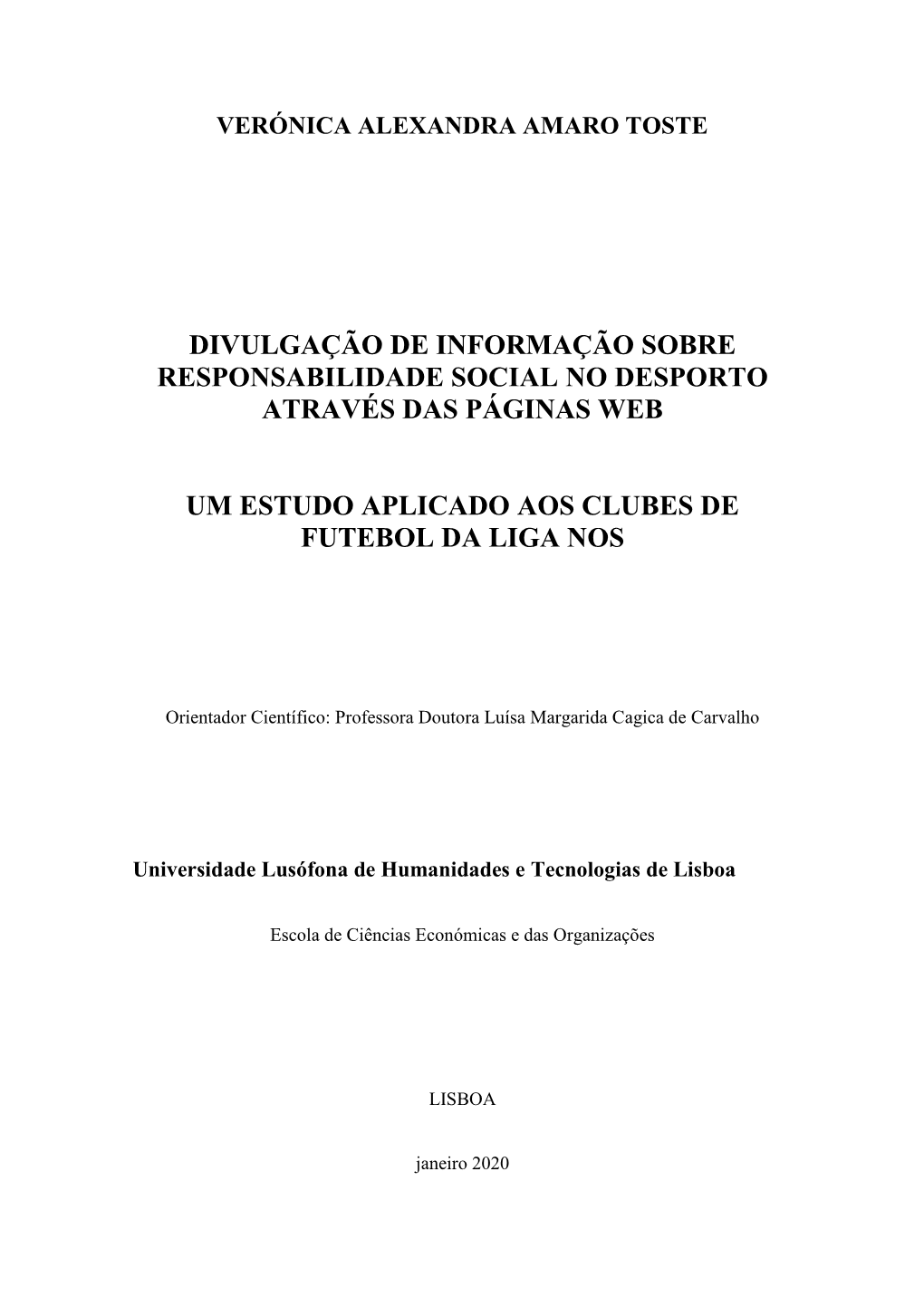 Divulgação De Informação Sobre Responsabilidade Social No Desporto Através Das Páginas Web