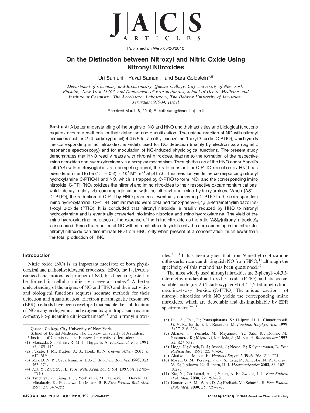 On the Distinction Between Nitroxyl and Nitric Oxide Using Nitronyl Nitroxides