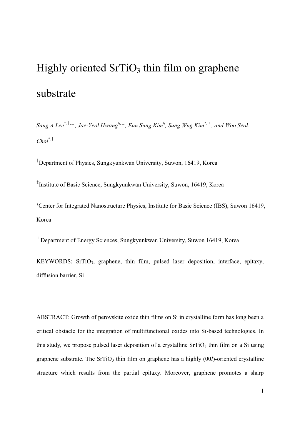 Highly Oriented Srtio3 Thin Film on Graphene Substrate