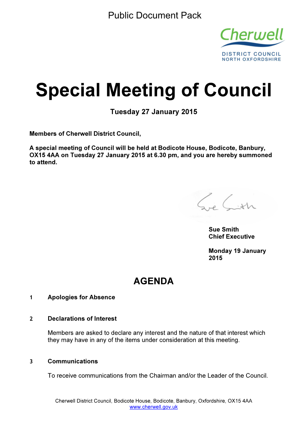 Special Meeting of Council