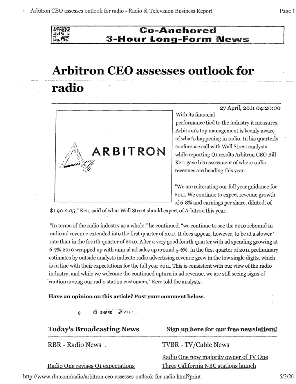 Arbitron CEO Assesses Outlook for Radio