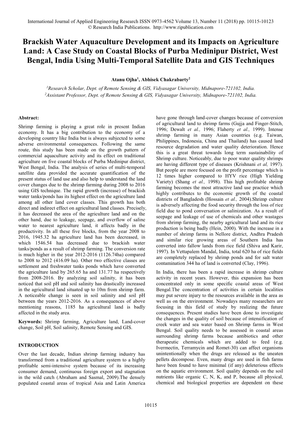 Brackish Water Aquaculture Development and Its Impacts on Agriculture Land: a Case Study on Coastal Blocks of Purba Medinipur Di