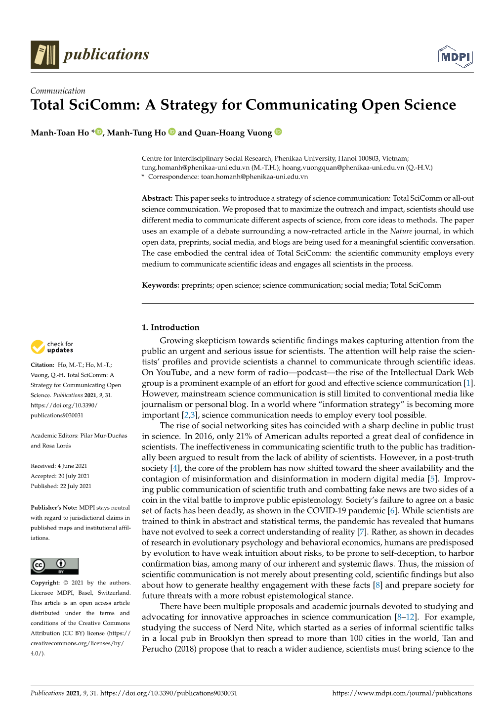 Total Scicomm: a Strategy for Communicating Open Science