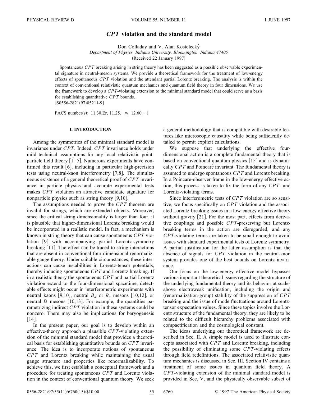 CPT Violation and the Standard Model