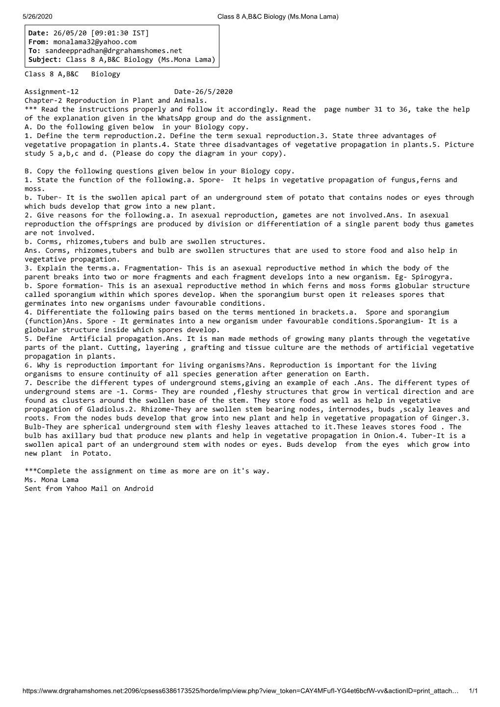 Date: 26/05/20 [09:01:30 IST] From: Monalama32@Yahoo.Com To: Sandeeppradhan@Drgrahamshomes.Net Subject: Class 8 A,B&C Biology (Ms.Mona Lama) Class 8 A,B&C Biology