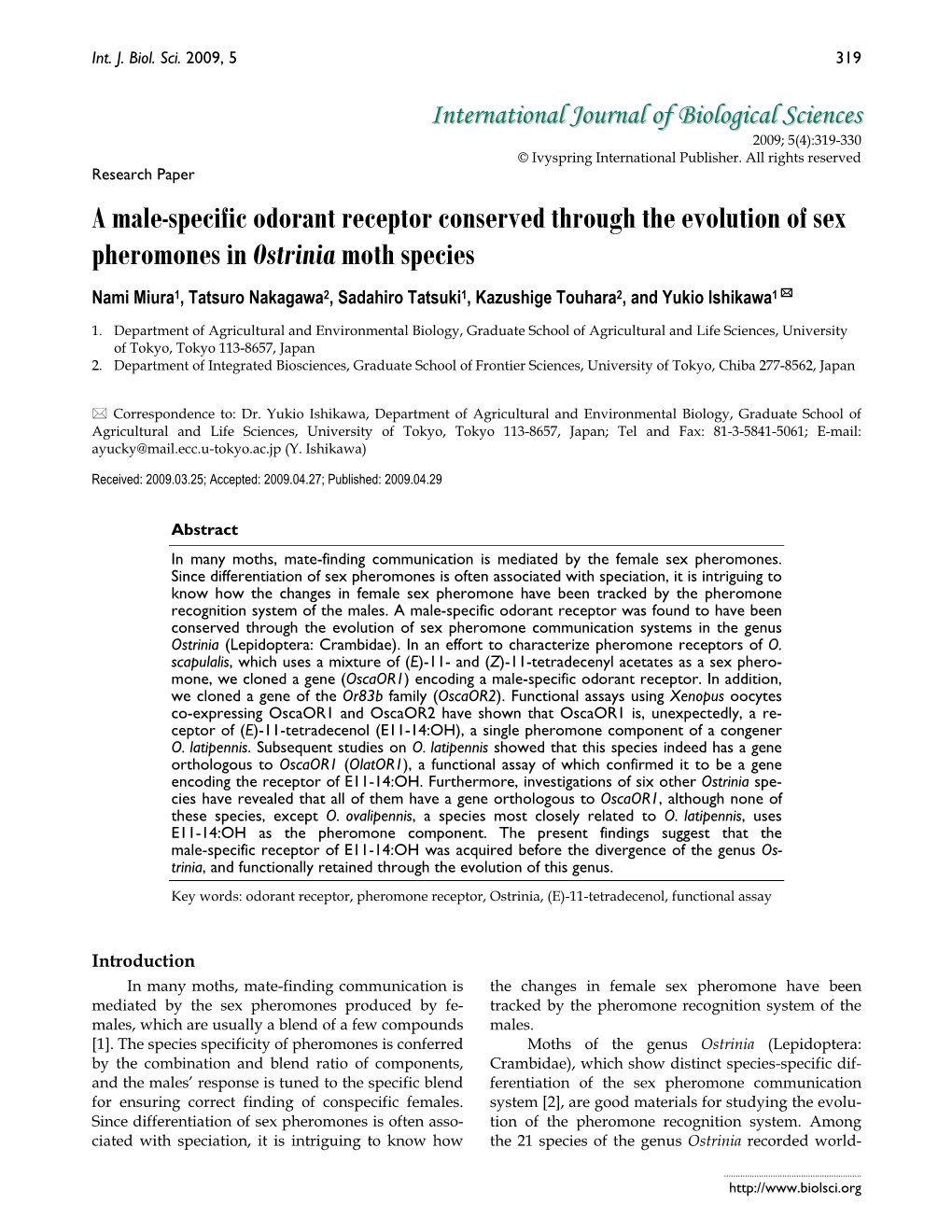 A Male-Specific Odorant Receptor Conserved Through the Evolution Of