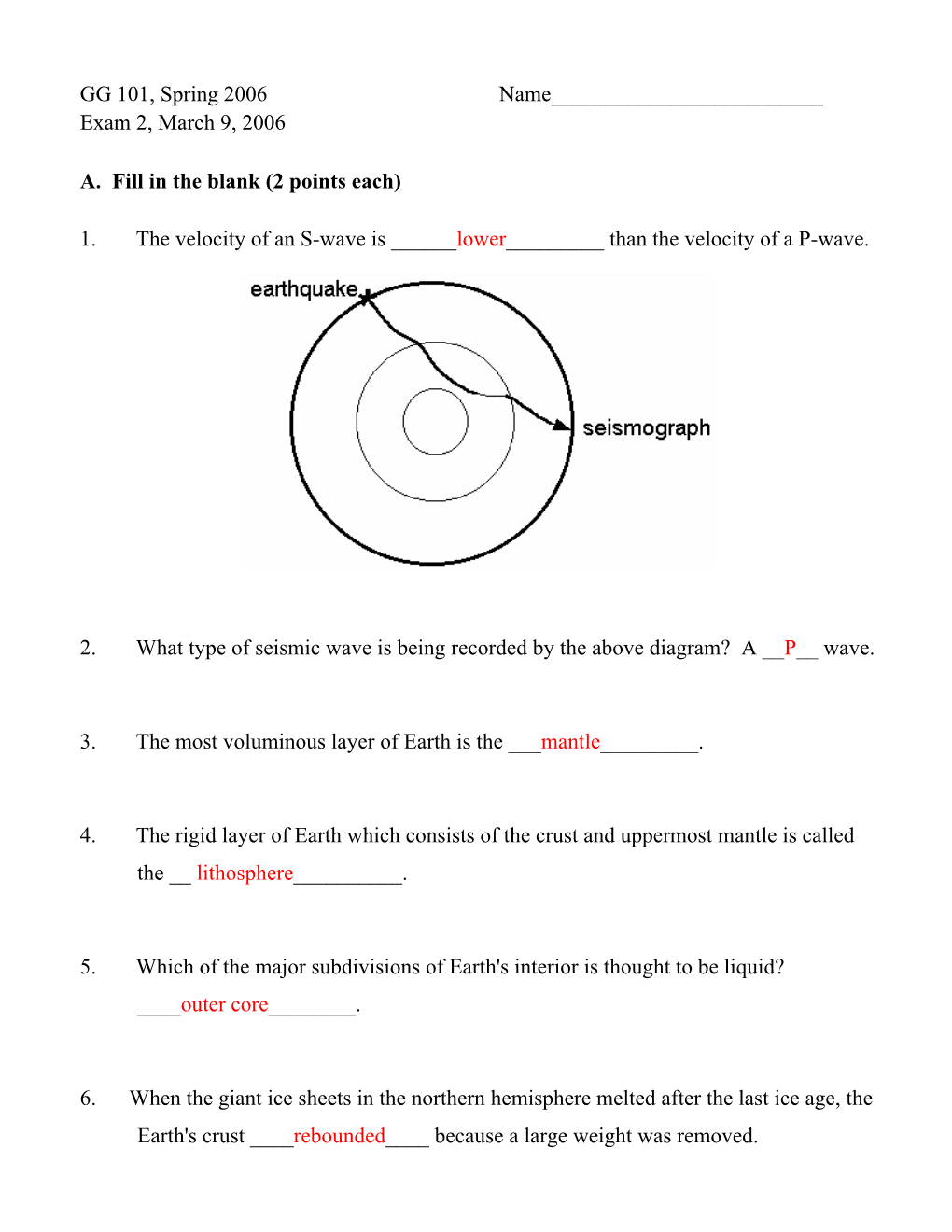 (2 Points Each) 1. the Velocity Of