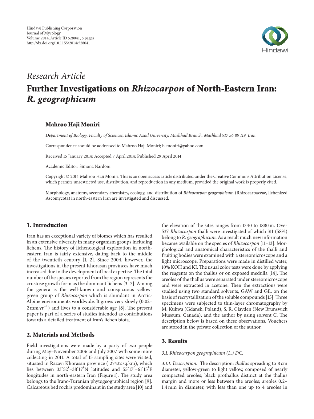 Further Investigations on Rhizocarpon of North-Eastern Iran: R