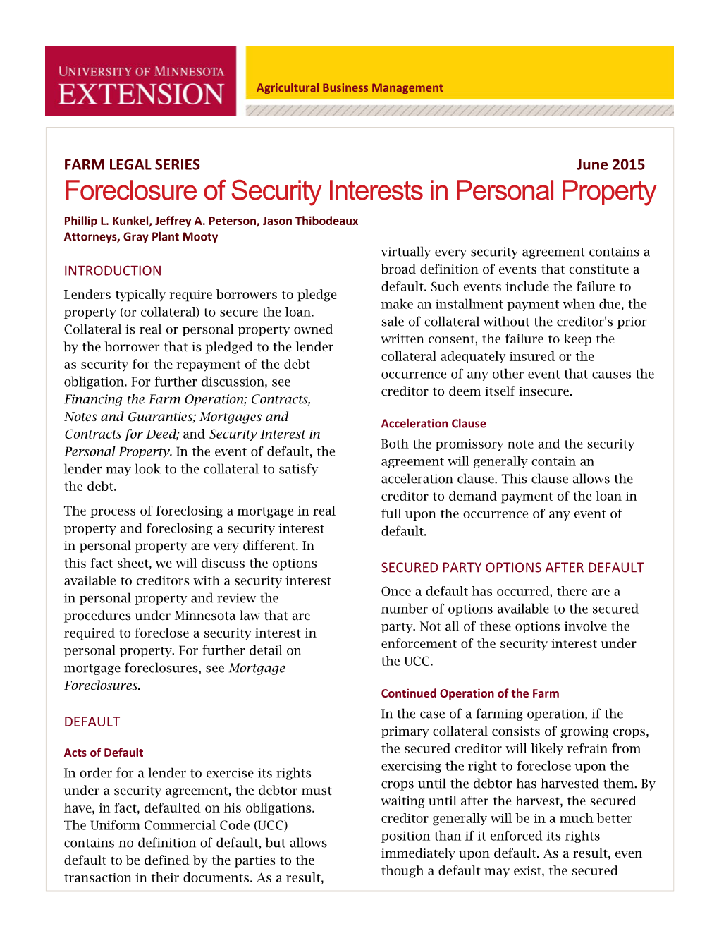 Foreclosure of Security Interests in Personal Property Phillip L