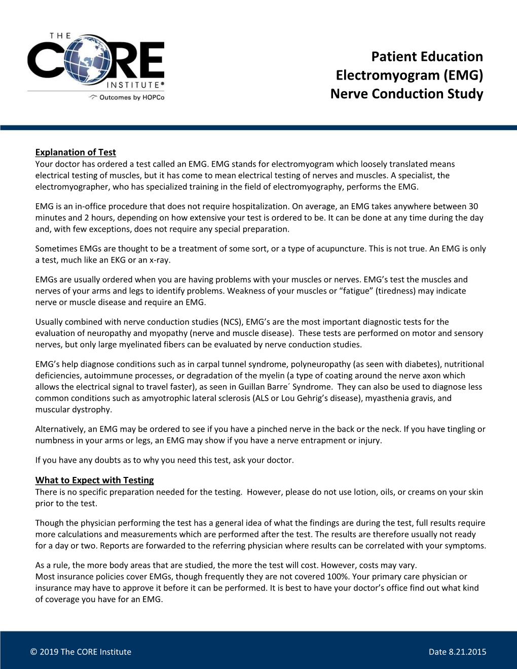 Patient Education Electromyogram (EMG) Nerve Conduction Study