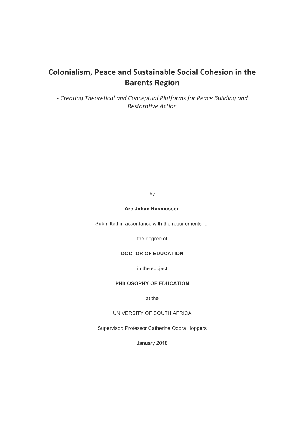 Colonialism, Peace and Sustainable Social Cohesion in the Barents Region