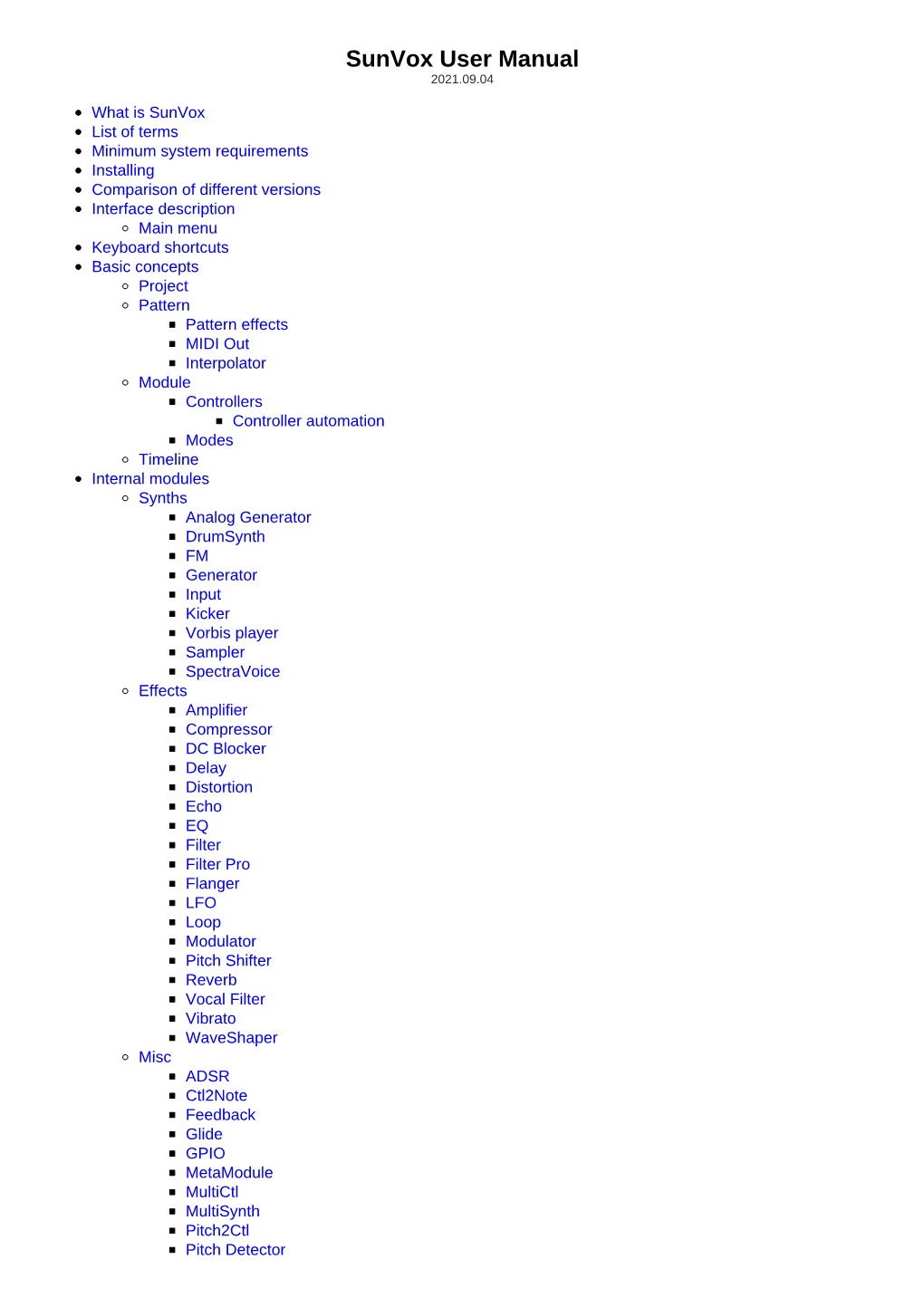 Sunvox User Manual 2021.09.04