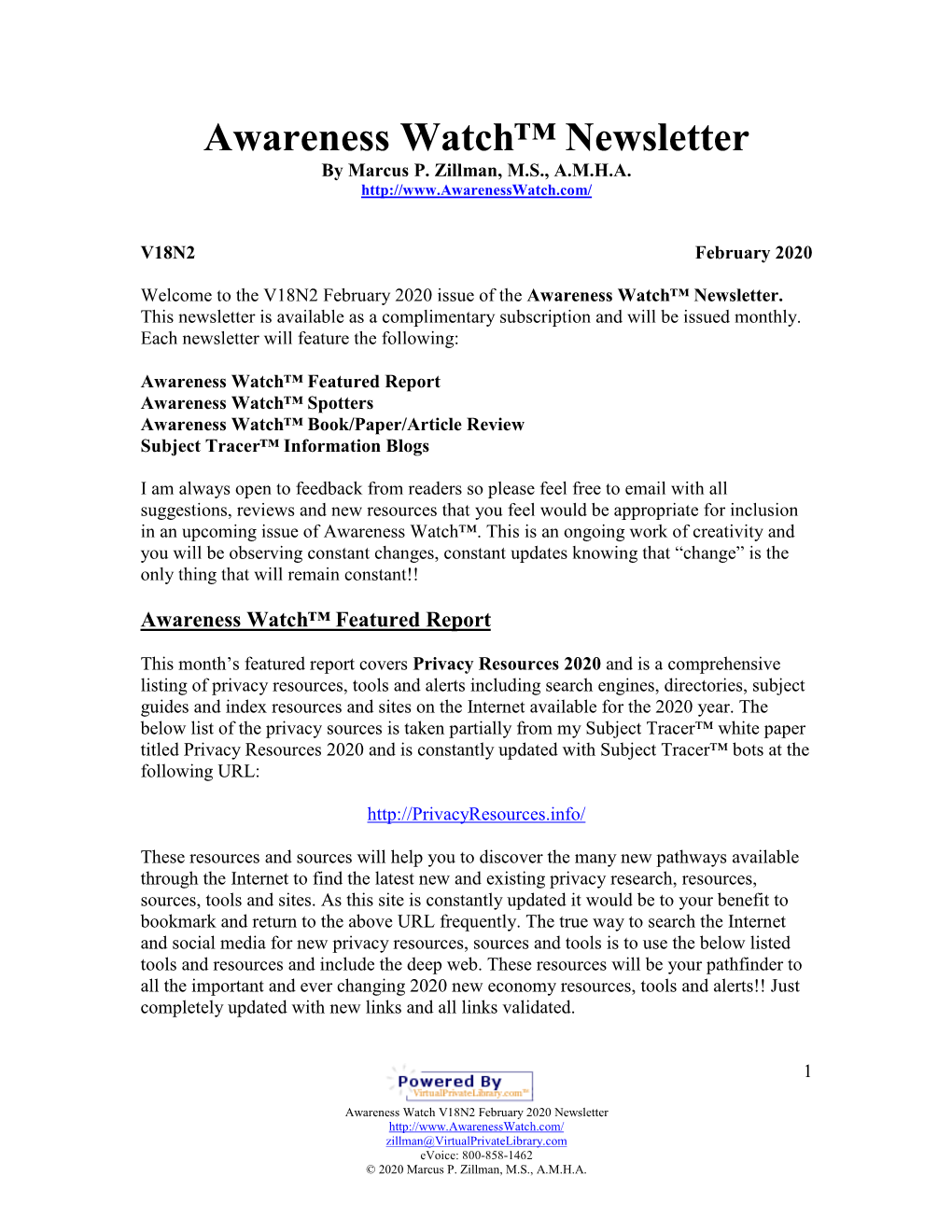 Awareness Watch™ Newsletter V18N2 February 2020