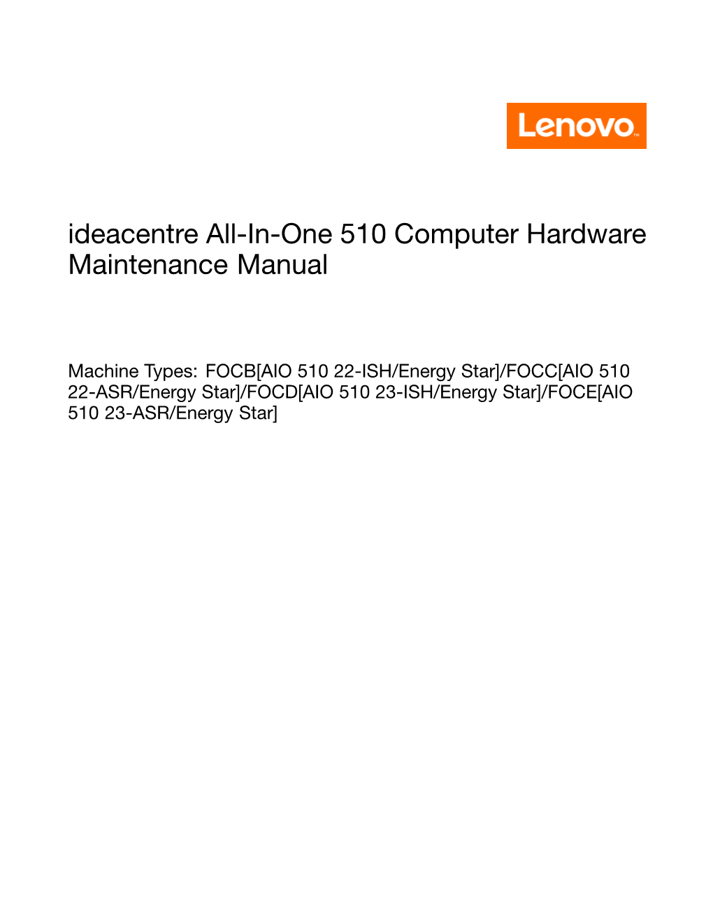 Ideacentre All-In-One 510 Computer Hardware Maintenance Manual