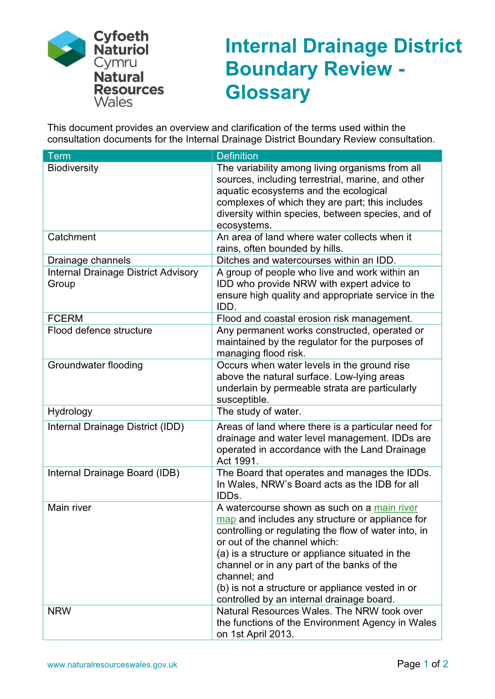 Internal Drainage District Boundary Review Consultation