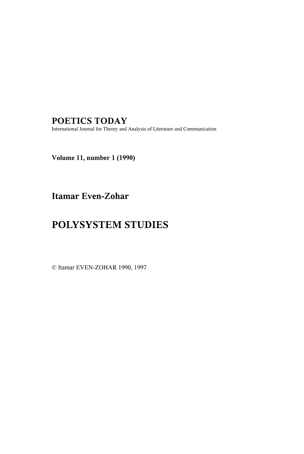 Itamar Even-Zohar: Polysystem Studies 1990