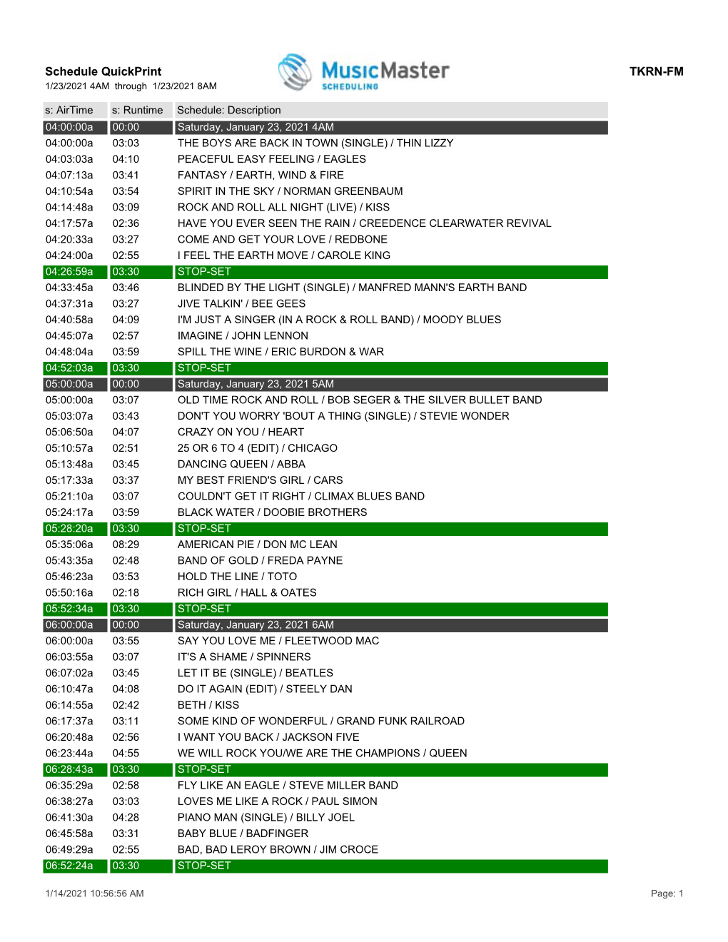 Schedule Quickprint TKRN-FM