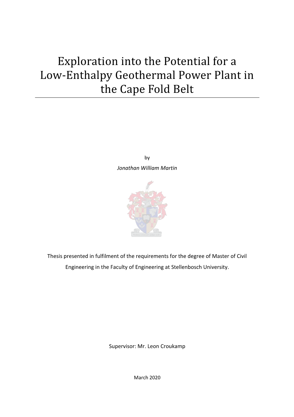 Exploration Into the Potential for a Low-Enthalpy Geothermal Power Plant in the Cape Fold Belt