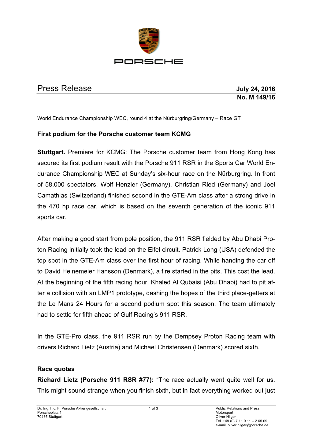 Press Release July 24, 2016 No