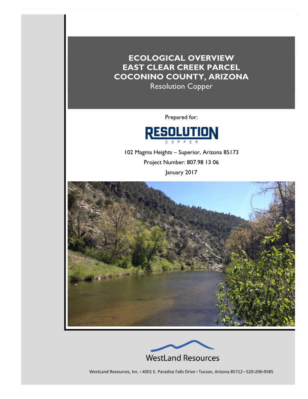 ECOLOGICAL OVERVIEW EAST CLEAR CREEK PARCEL COCONINO COUNTY, ARIZONA Resolution Copper