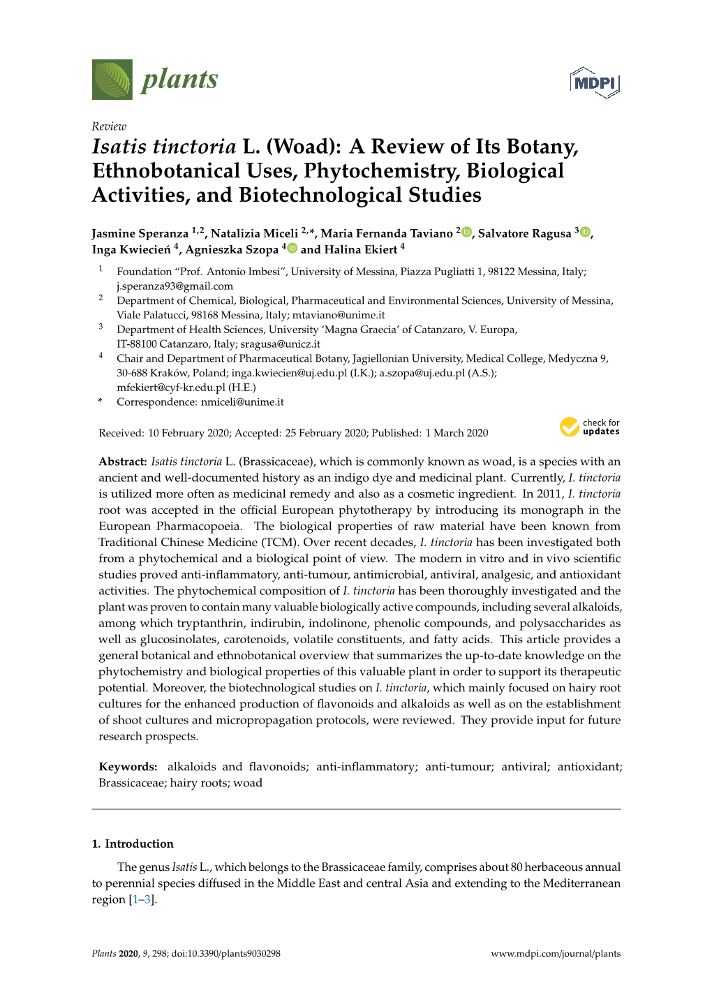 Isatis Tinctoria L. (Woad): a Review of Its Botany, Ethnobotanical Uses, Phytochemistry, Biological Activities, and Biotechnological Studies