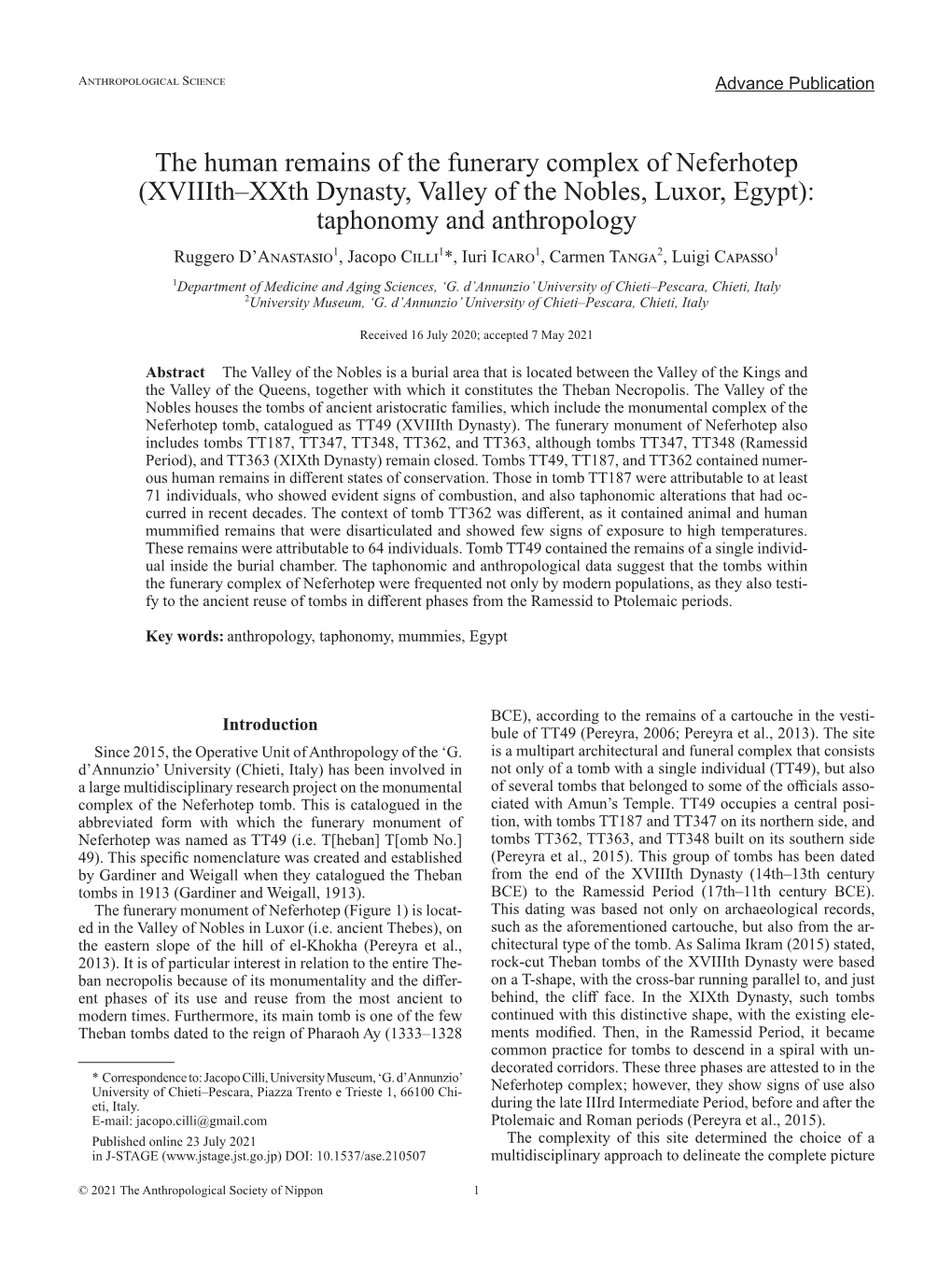 The Human Remains of the Funerary Complex of Neferhotep