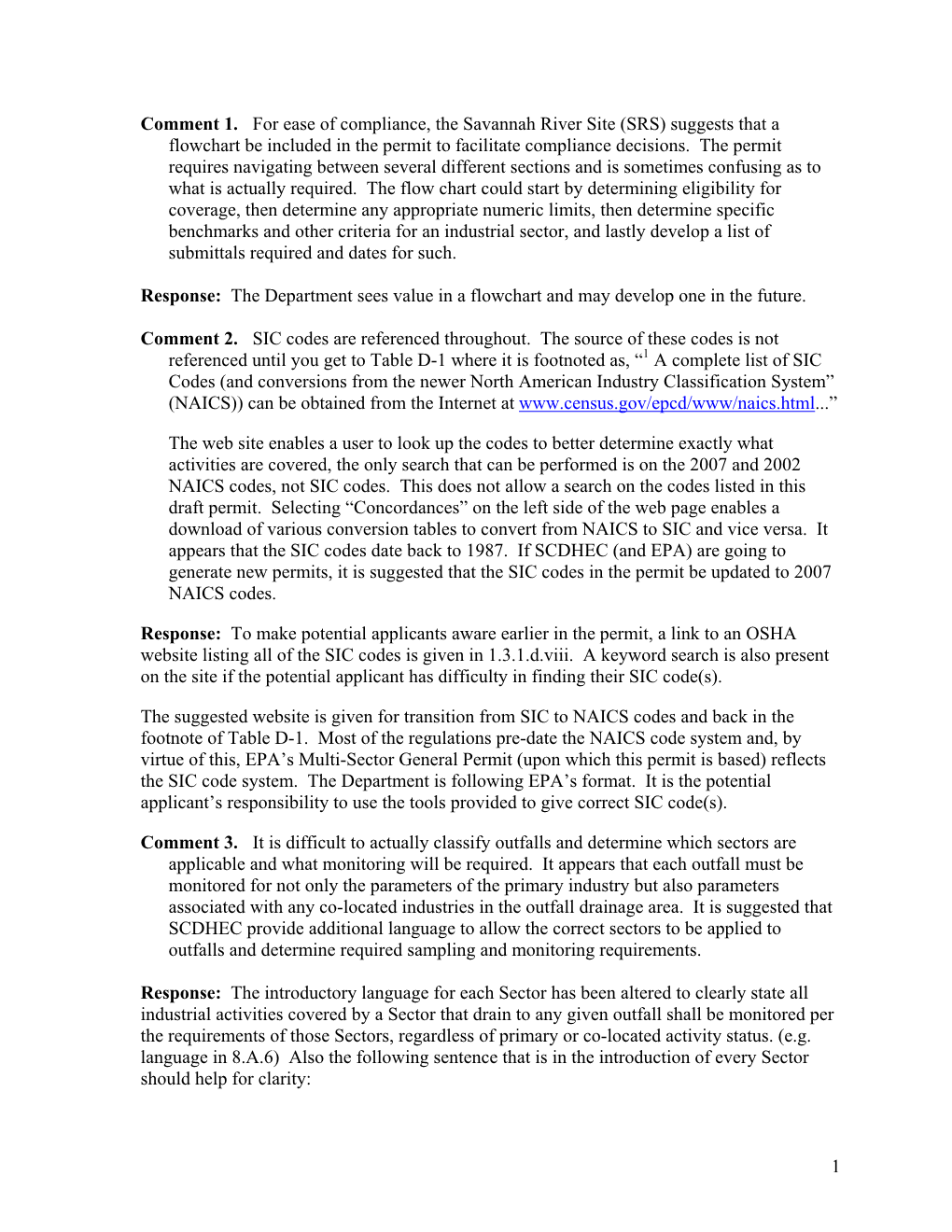 Comment 1. for Ease of Compliance, the Savannah River Site (SRS) Suggests That a Flowchart Be Included in the Permit to Facilitate Compliance Decisions