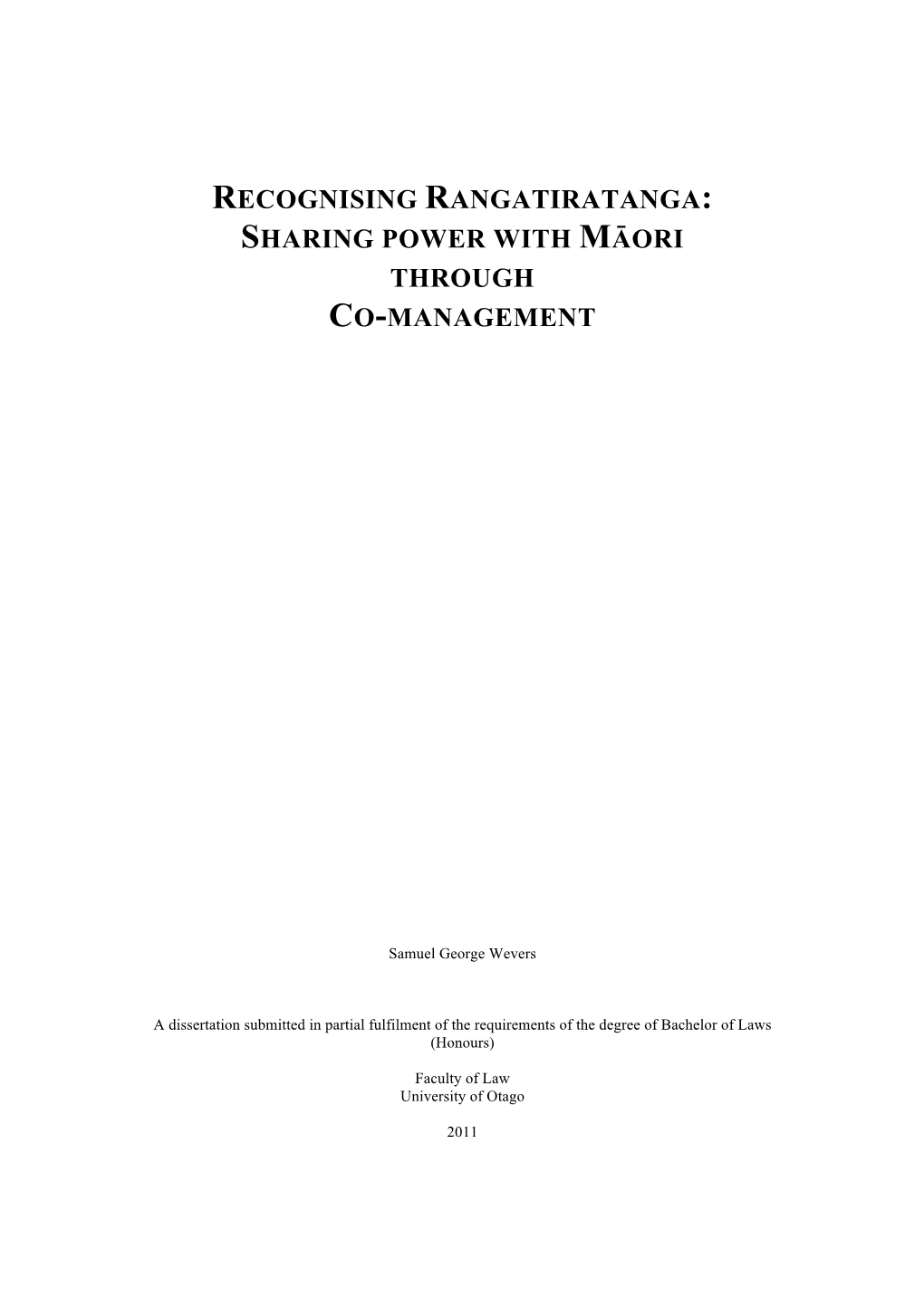 Recognising Rangatiratanga: Sharing Power with Māori Through Co-Management