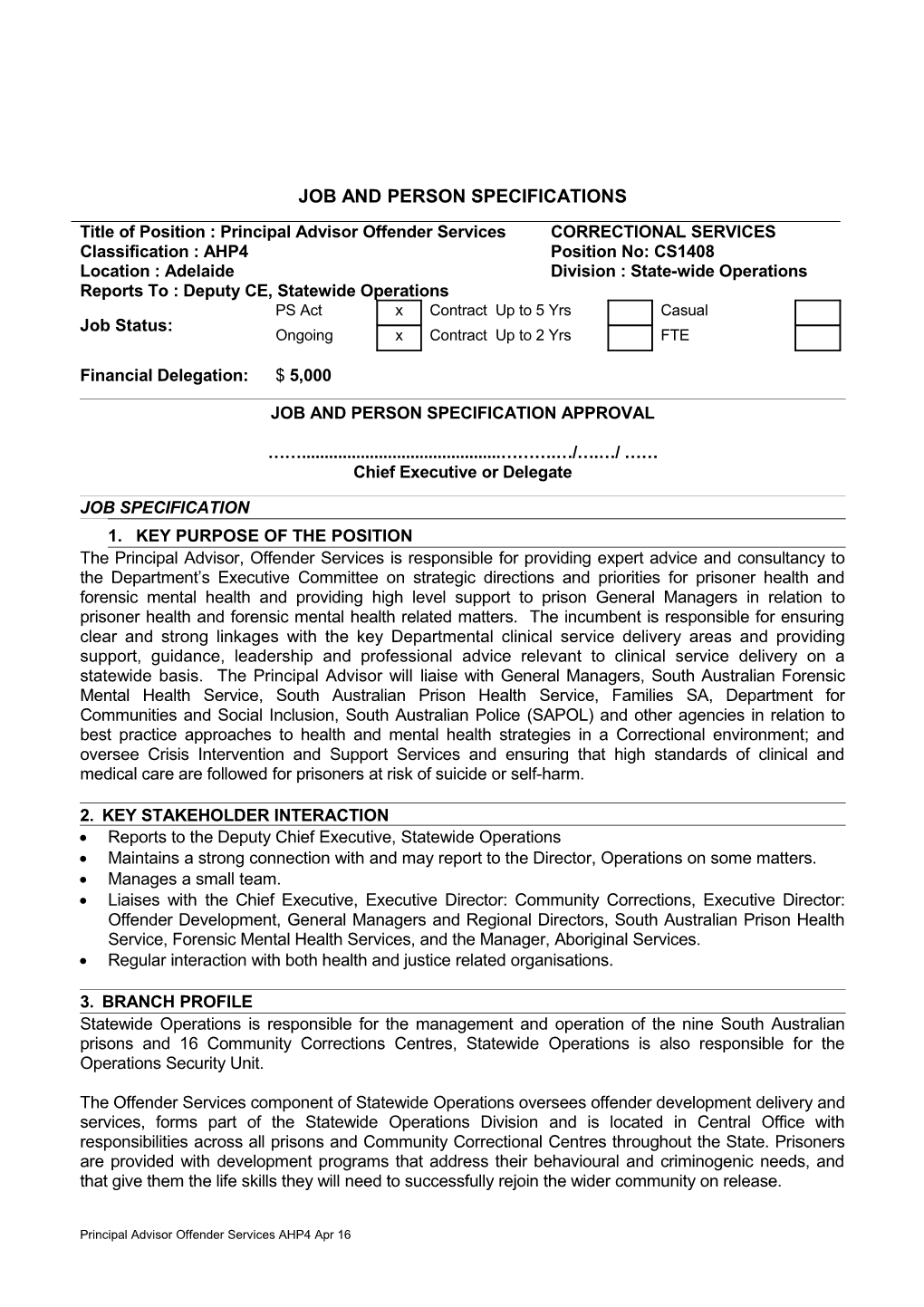 Job And Person Specification Template