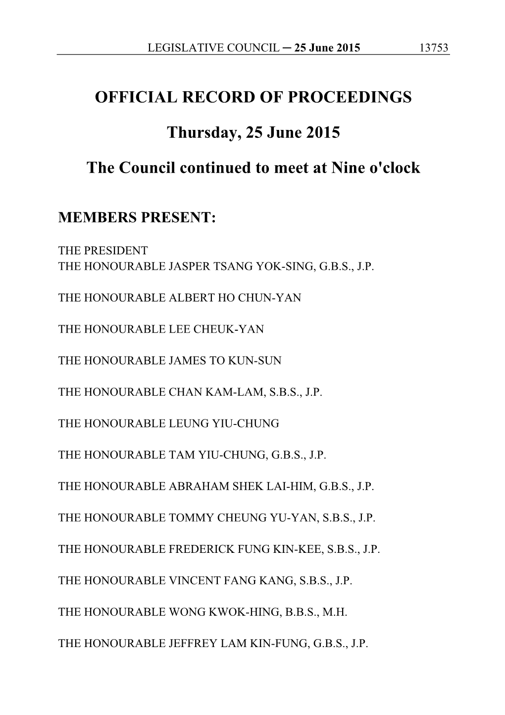 OFFICIAL RECORD of PROCEEDINGS Thursday, 25 June