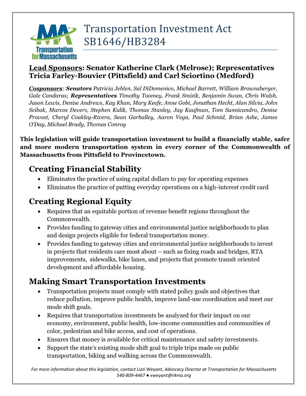 T4MA Legislative Fact Sheets