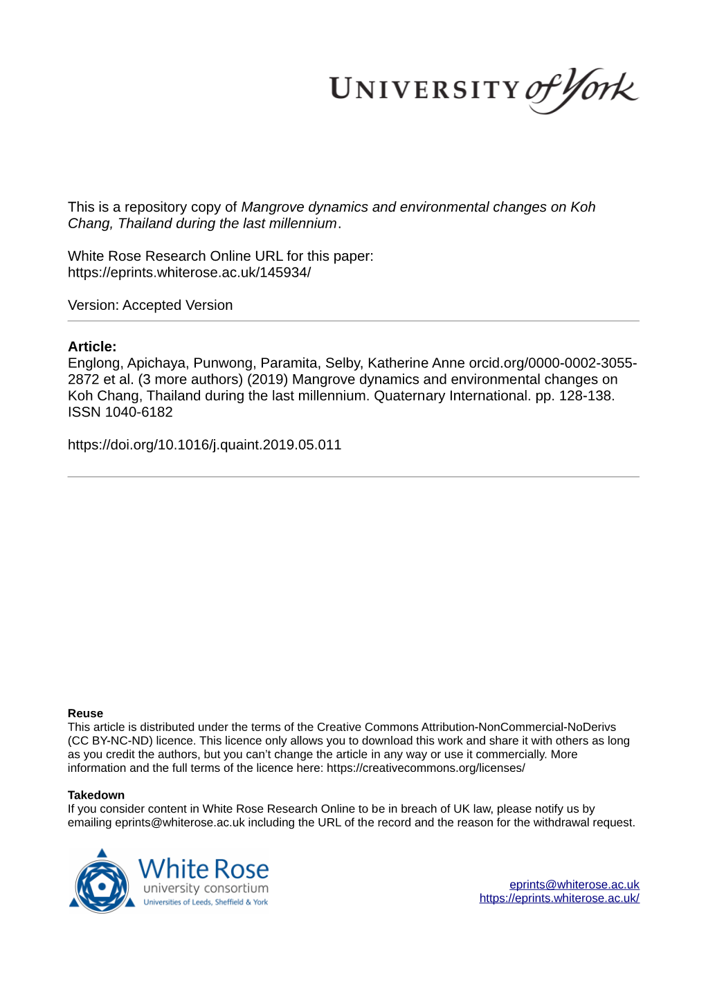 Mangrove Dynamics and Environmental Changes on Koh Chang, Thailand During the Last Millennium