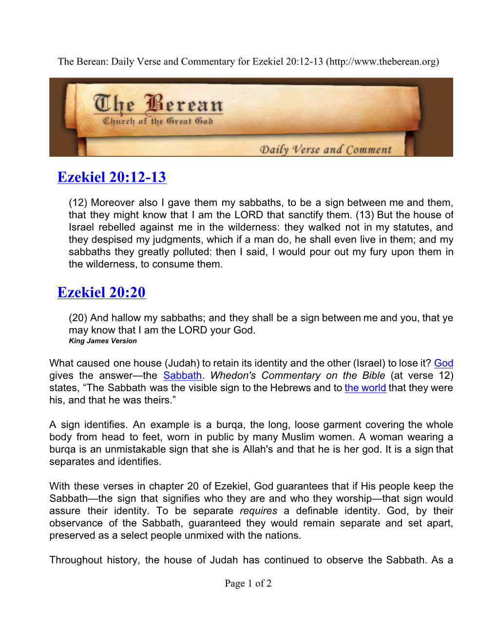 Ezekiel 20:12-13 Ezekiel 20:20