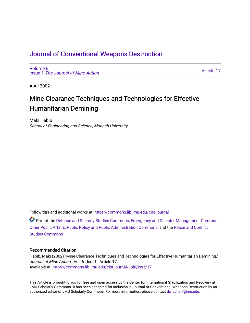 Mine Clearance Techniques and Technologies for Effective Humanitarian Demining