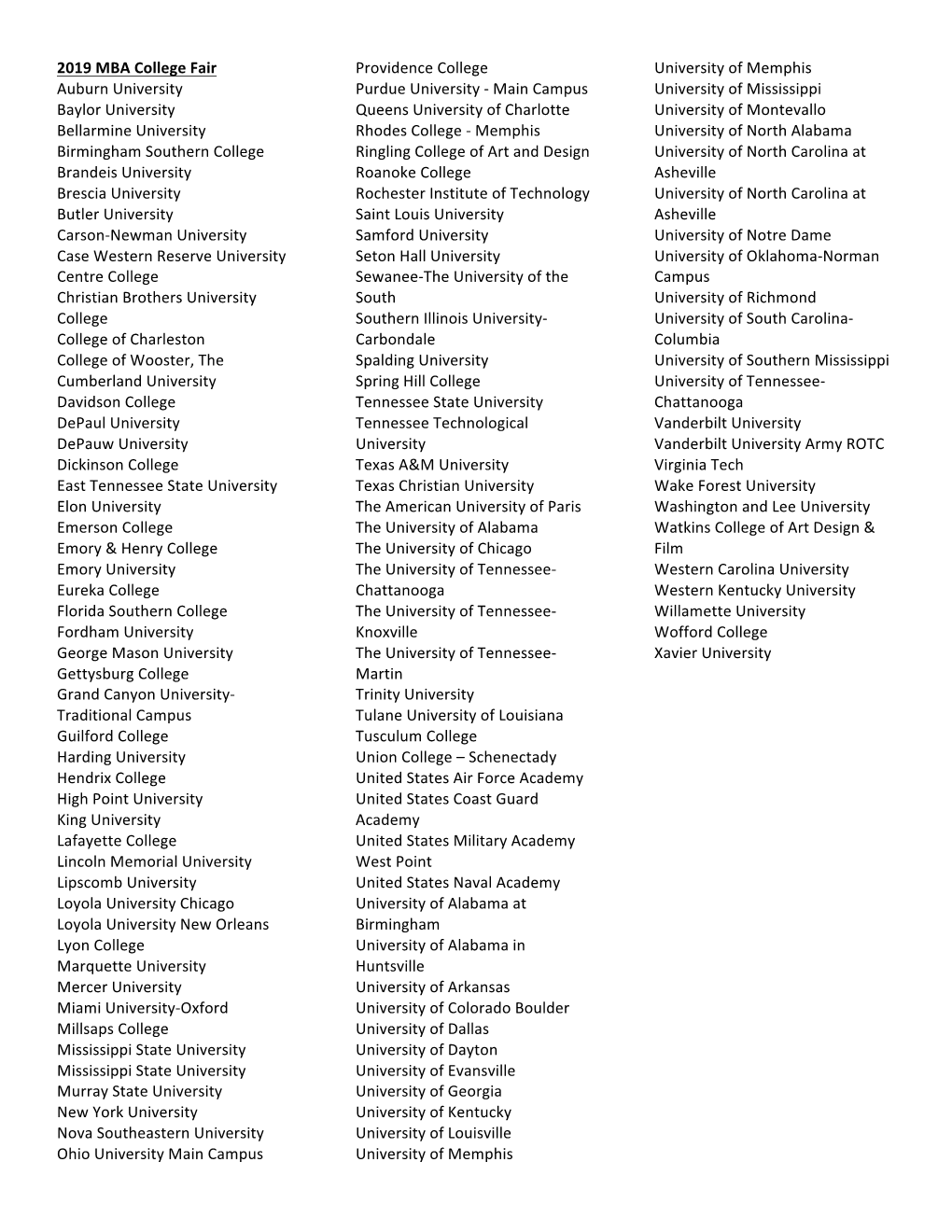 2019 MBA College Fair