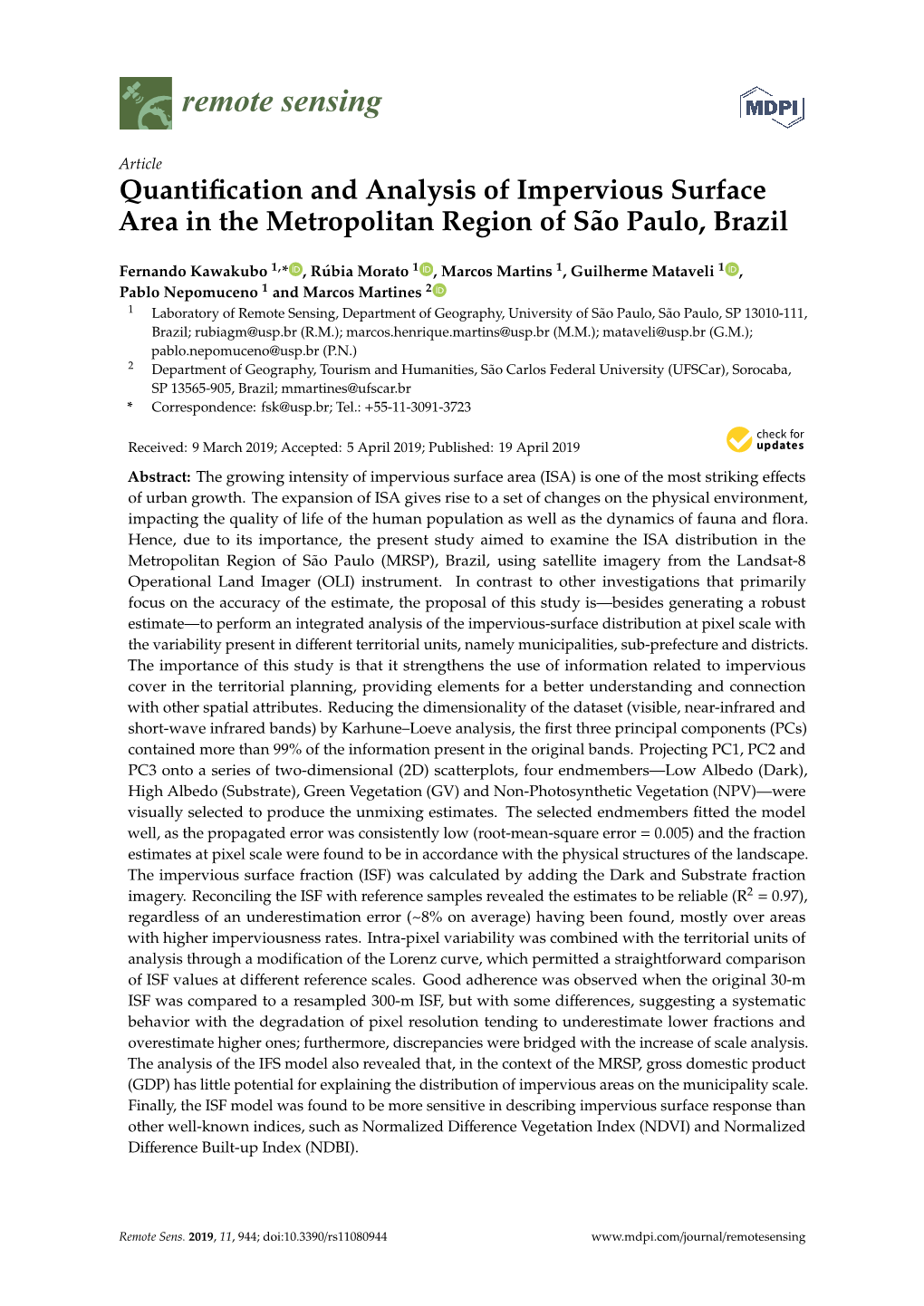 Quantification and Analysis of Impervious Surface Area In