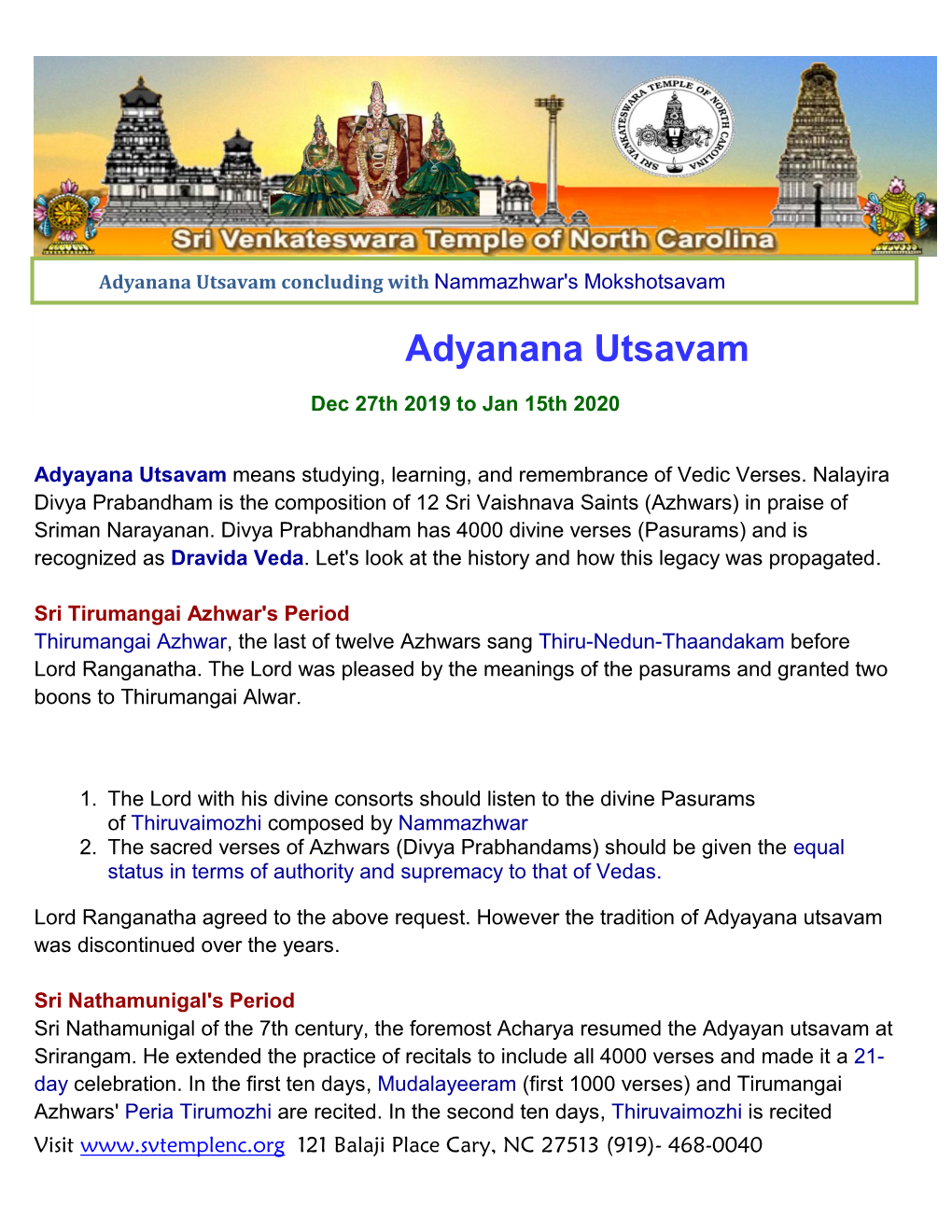 Adyanana Utsavam Concluding with Nammazhwar's Mokshotsava M