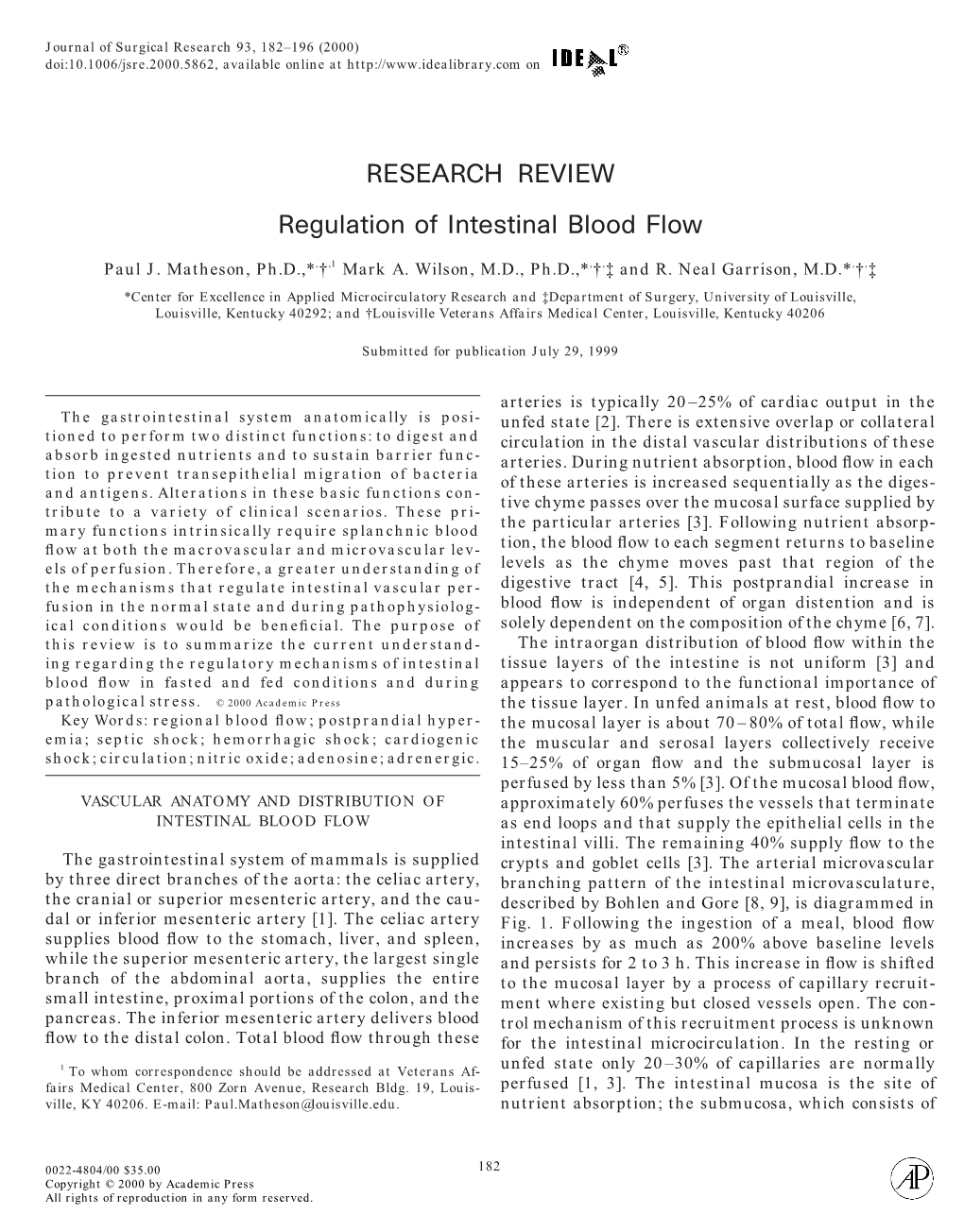 Regulation of Intestinal Blood Flow