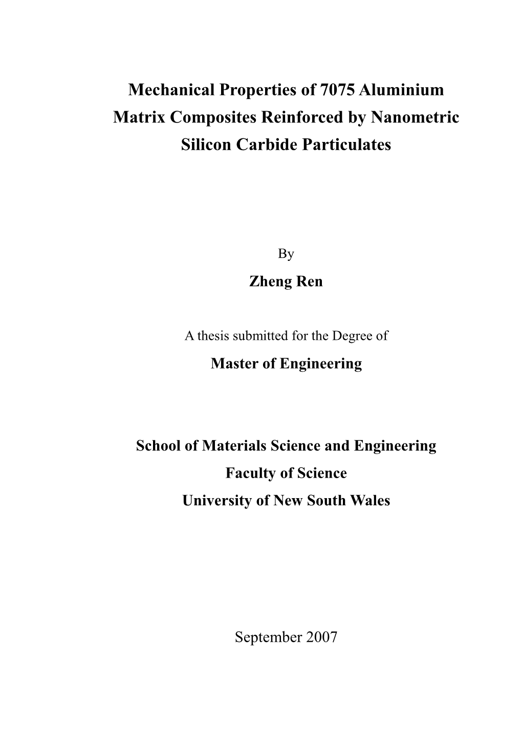 Mechanical Properties of 7075 Aluminium Matrix Composites Reinforced by Nanometric Silicon Carbide Particulates