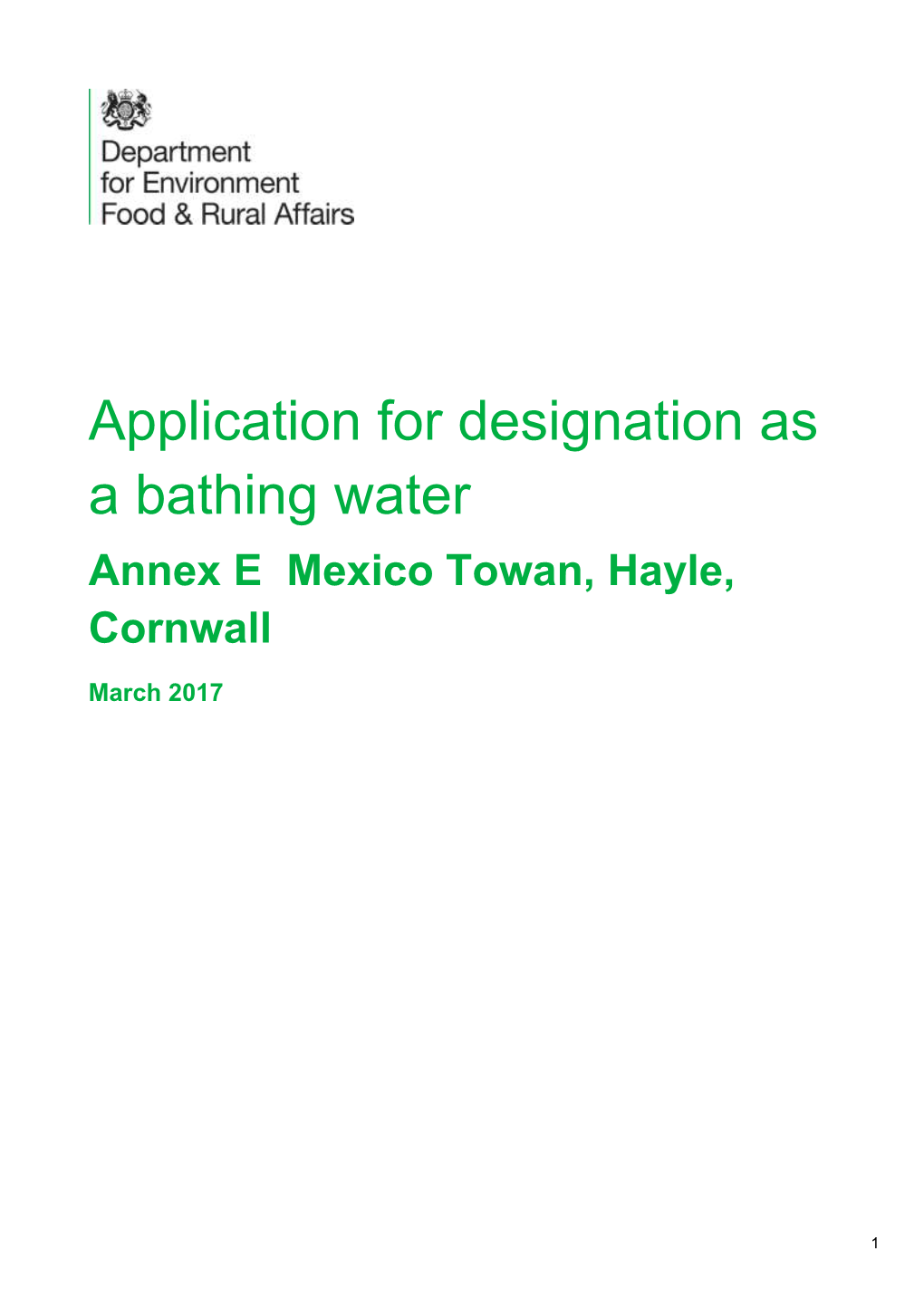 Application for Designation As a Bathing Water Annex E Mexico Towan, Hayle, Cornwall