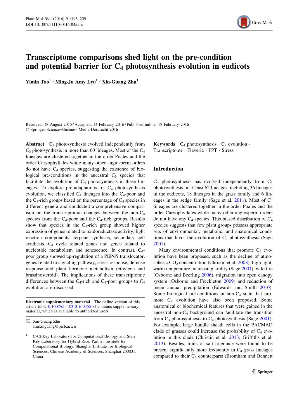 Transcriptome Comparisons Shed Light on the Pre-Condition and Potential Barrier for C4 Photosynthesis Evolution in Eudicots