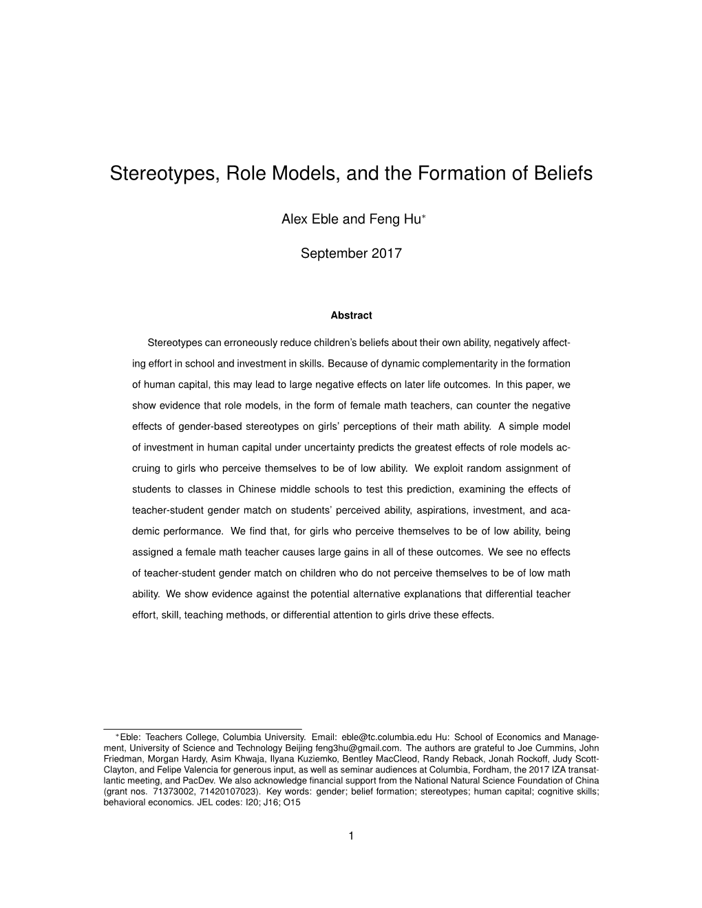 Stereotypes, Role Models, and the Formation of Beliefs