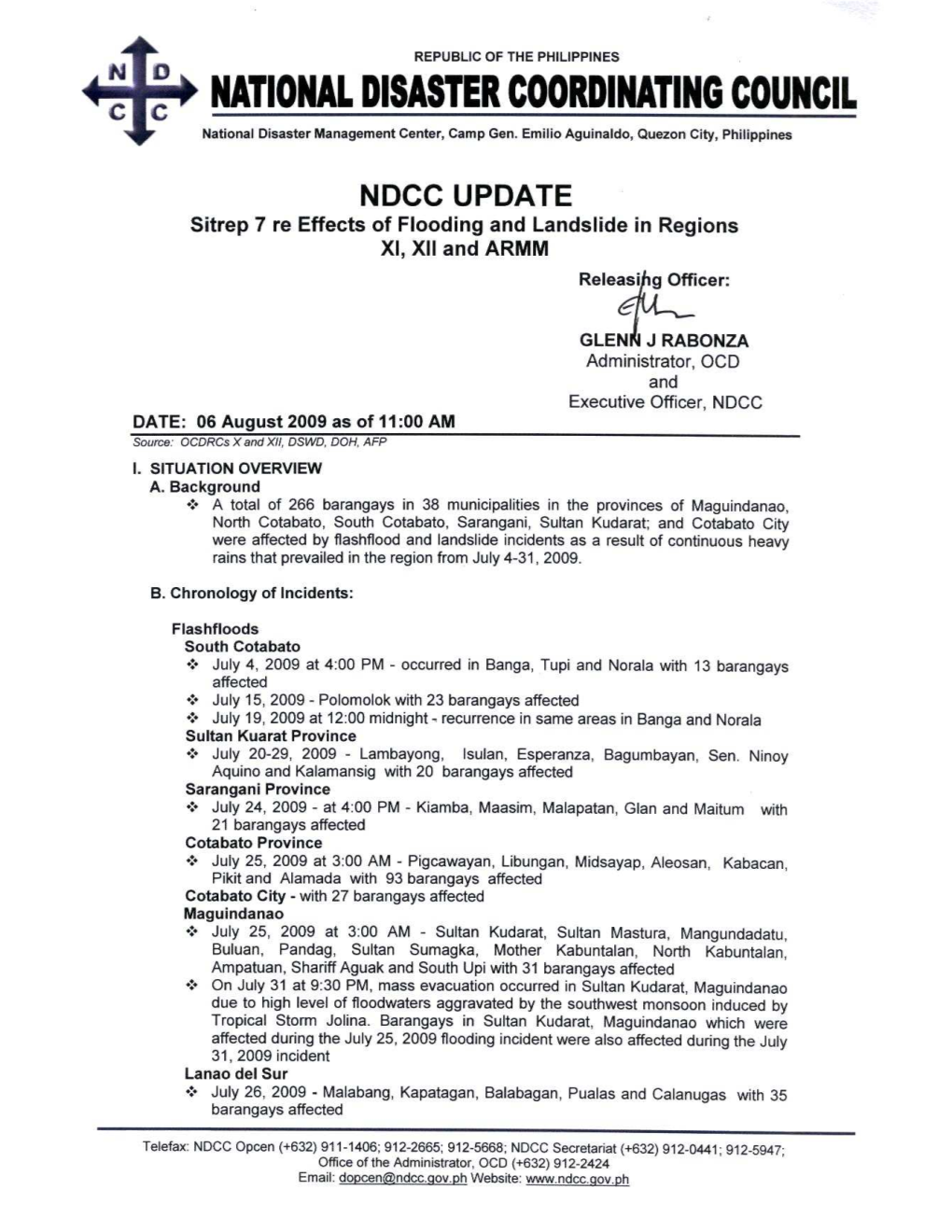 Sitrep 7 Re Effects of Flooding and Landslide in Regions XI, XII And