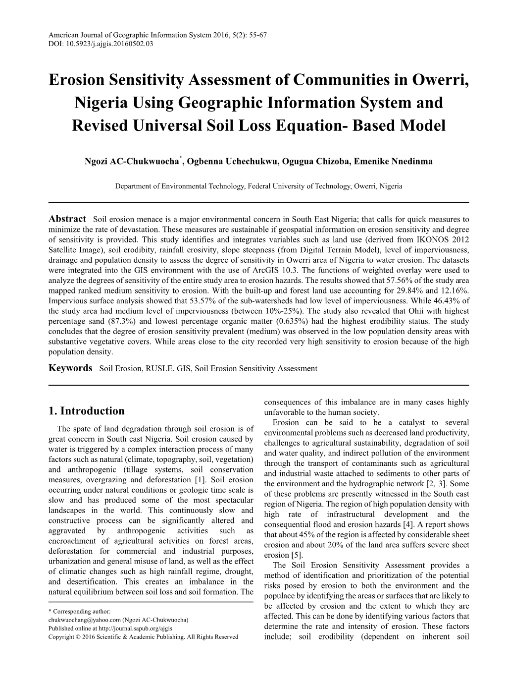 Soil Erosion, RUSLE, GIS, Soil Erosion Sensitivity Assessment