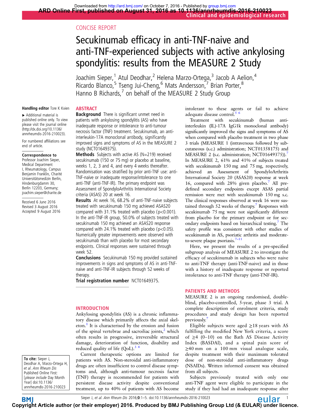 Secukinumab Efficacy in Anti-TNF-Naive and Anti-TNF